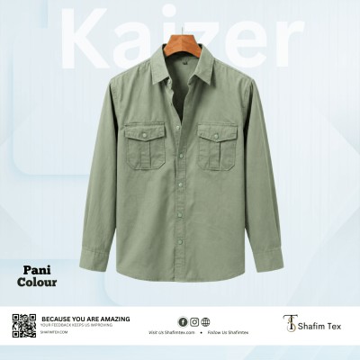 Double Pocket Matching Snap Button Kaizer Cotton Shirt (Pani)