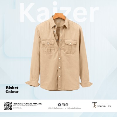 Double Pocket Matching Snap Button Kaizer Cotton Shirt (Bisket)