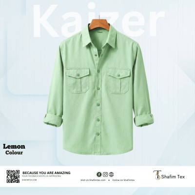 Double Pocket Matching Snap Button Kaizer Cotton Shirt (Lemon)