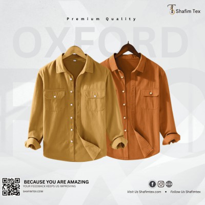 Long Sleeve Double Pocket Shirt (khaki+orange)