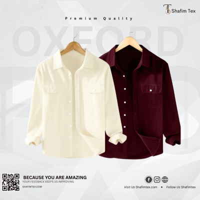 Long Sleeve Double Pocket Shirt (Cream+Merun)