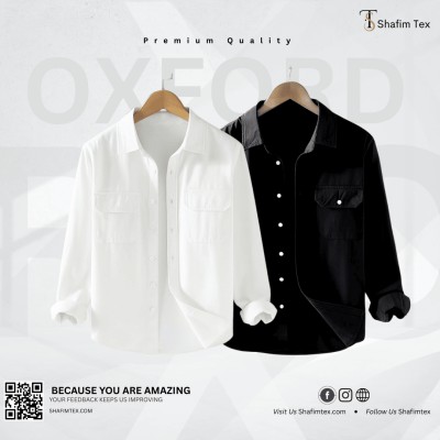 Long Sleeve Double Pocket Shirt (White+Black)
