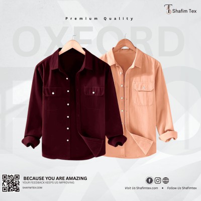 Long Sleeve Double Pocket Shirt (Merun+Pink)
