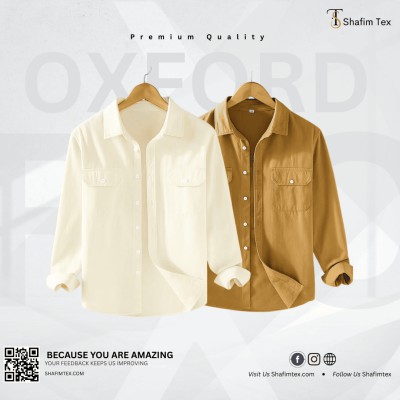 Long Sleeve Double Pocket Shirt (Cream+khaki)