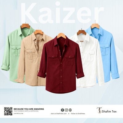 Double Pocket Matching Snap Button Kaizer Cotton Shirt (Lemon+Bisket+Merun+White+Sky Blue)