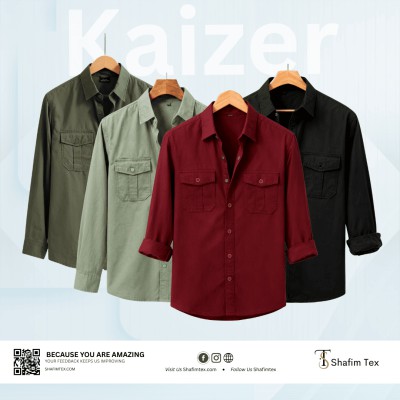 Double Pocket Matching Snap Button Kaizer Cotton Shirt