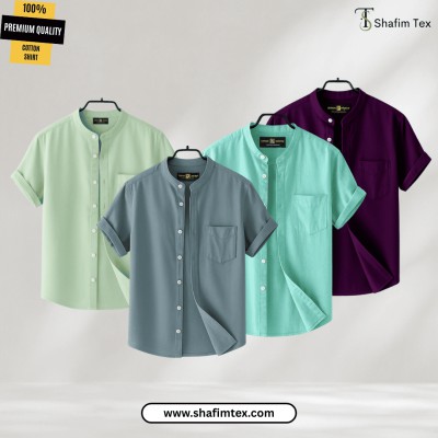 Men's Ban Collar half sleeve Shirt (Lemon+Ash+Fest+Zam)