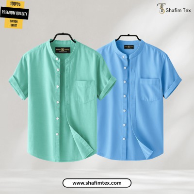 Men's Ban Collar half sleeve Shirt (Fest+Sky)