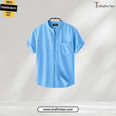 Men's Ban Collar half sleeve Shirt (Sky)