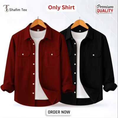 Long Sleeve Double Pocket Shirt (merun+black)