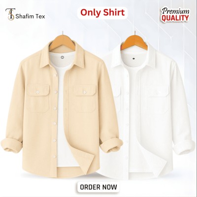 Long Sleeve Double Pocket Shirt (cream+white)