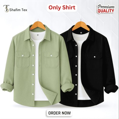 Long Sleeve Double Pocket Shirt (lemon+black)