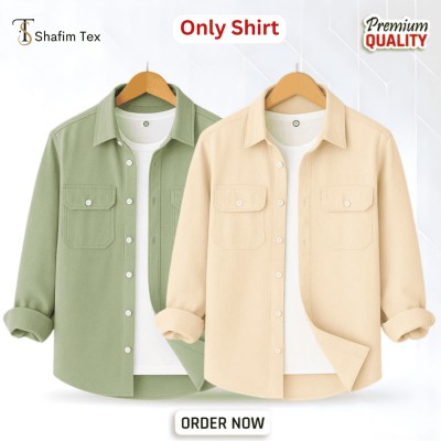 Long Sleeve Double Pocket Shirt ( lemon+cream )