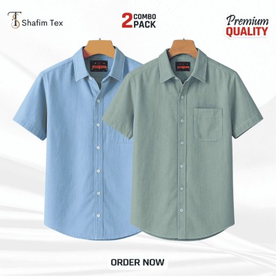 Half Sleeve One Pocket Shirt(Sky blue+ sea green)