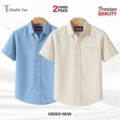Half Sleeve One Pocket Shirt(sky blue+Cream)