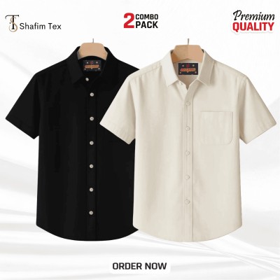 Half Sleeve One Pocket Shirt (Black+cream)