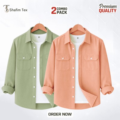 2 Pcs Premium Double Pocket Shirt  (Lemon+Pink)