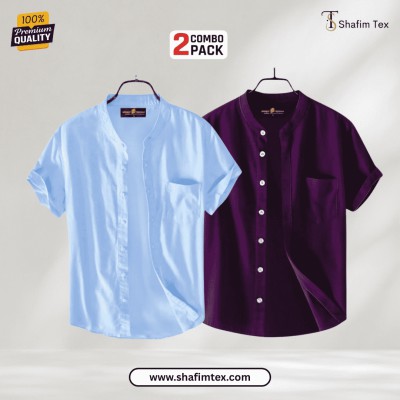 Ban Collar half shirt (Sky+Zam)