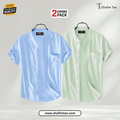 Ban Collar half shirt (Sky+Lemon)