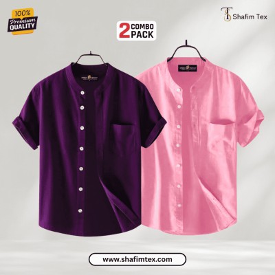 Ban Collar half shirt (Zam+Pink)