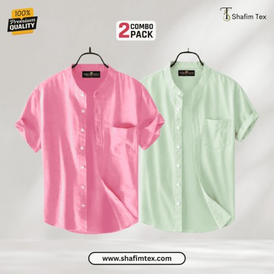 Ban Collar half shirt (Pink+Lemon)