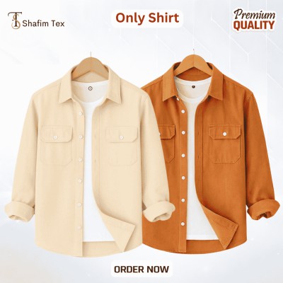 2 Pcs Premium Double Pocket Shirt  ( Orange+Cream )