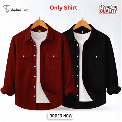 2 Pcs Premium Double Pocket Shirt (Merun+Black)
