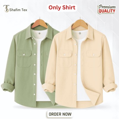 2 Pcs Premium Double Pocket Shirt  (Lemon+Cream)