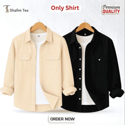 2 Pcs Premium Double Pocket Shirt  (Cream+Black)