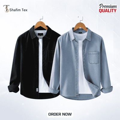 Denim shirt one pocket (Black+Light blue)