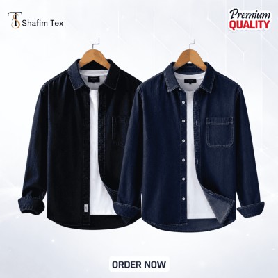 Denim shirt one pocket (Black+Deep blue)