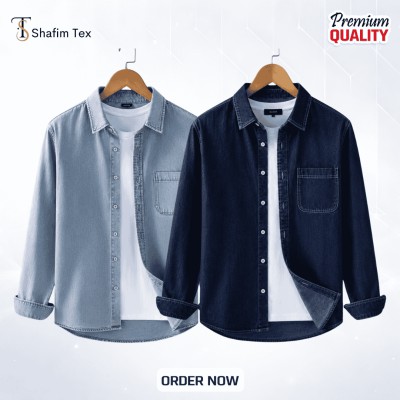 Denim shirt one pocket (Light blue+Deep blue)