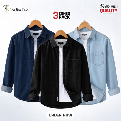 Denim shirt one pocket (Deep blue+black+Light blue)