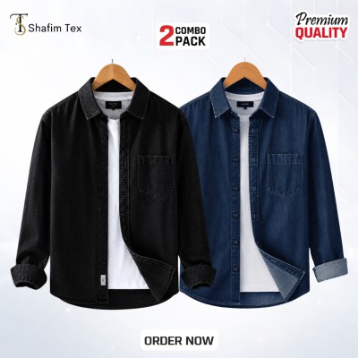 Denim shirt one pocket (Black+Deep blue)
