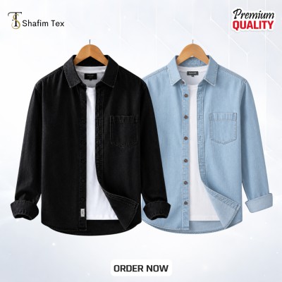 Denim shirt one pocket (Black+Light blue)
