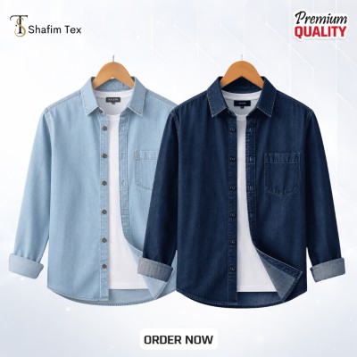 Denim shirt one pocket (Light blue+Deep blue)