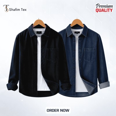 Denim shirt one pocket (Black+Deep blue)
