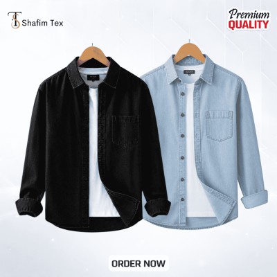 Denim shirt one pocket (Black+Light blue)