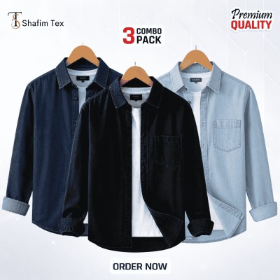 Denim shirt one pocket (Deep blue+black+Light blue)