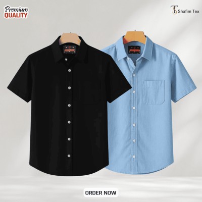 Half Sleeve One Pocket Shirt(Black+sky blue)