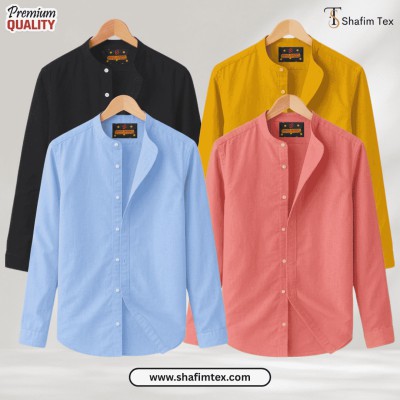 Ban Coller Long Sleeve Shirt for Men (Black+yellow+sky+pink)