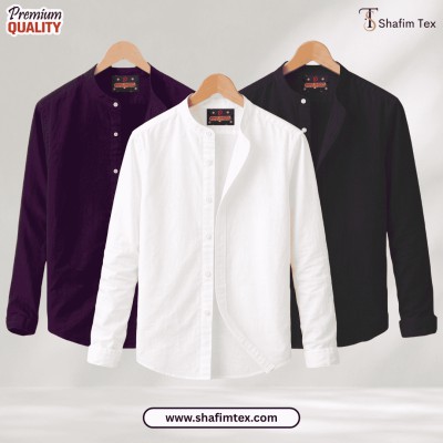 Ban Coller Long Sleeve Shirt for Men (Zam+black+white)
