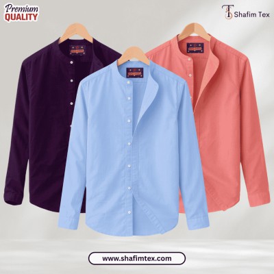 Ban Coller Long Sleeve Shirt for Men (Zam+sky+pink)