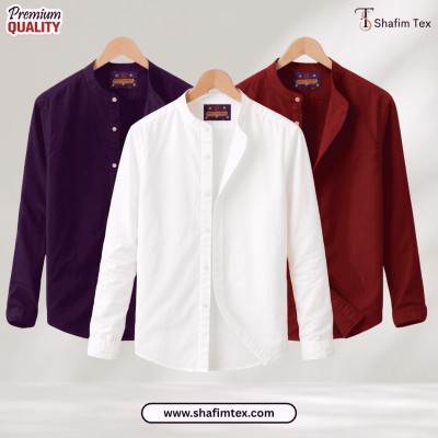 Ban Coller Long Sleeve Shirt for Men (zam+white+merun)