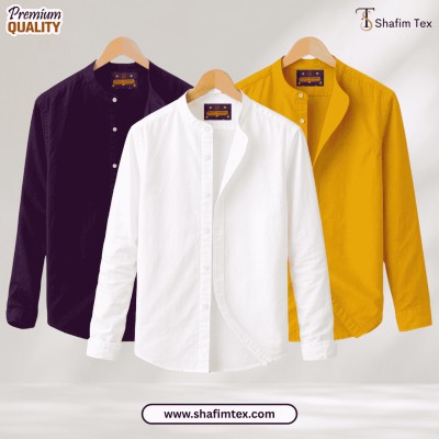 Ban Coller Long Sleeve Shirt for Men (zam+white+yellow)