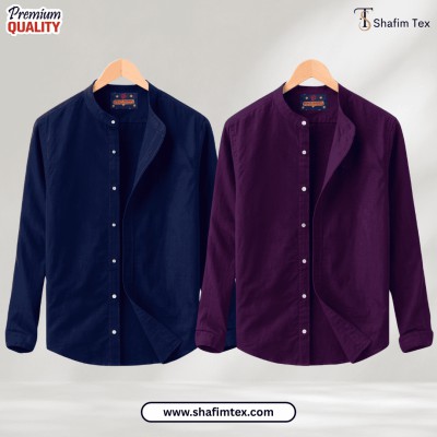 Ban Coller Long Sleeve Shirt for Men (navy blue+zam)