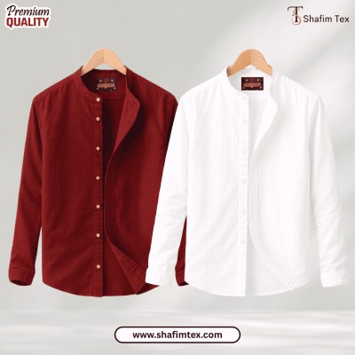 Ban Coller Long Sleeve Shirt for Men (merun+white)
