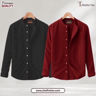 Ban Coller Long Sleeve Shirt for Men (black+merun)