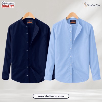 Ban Coller Long Sleeve Shirt for Men (nevy+sky)