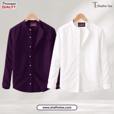 Ban Coller Long Sleeve Shirt for Men (zam+white)